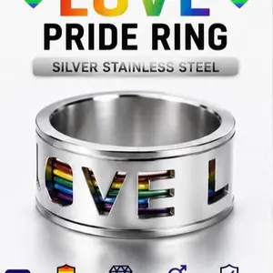 Spinner Love Ring, Gay Pride, LGBTQ+ Jewelry, Stainless Steel/Black