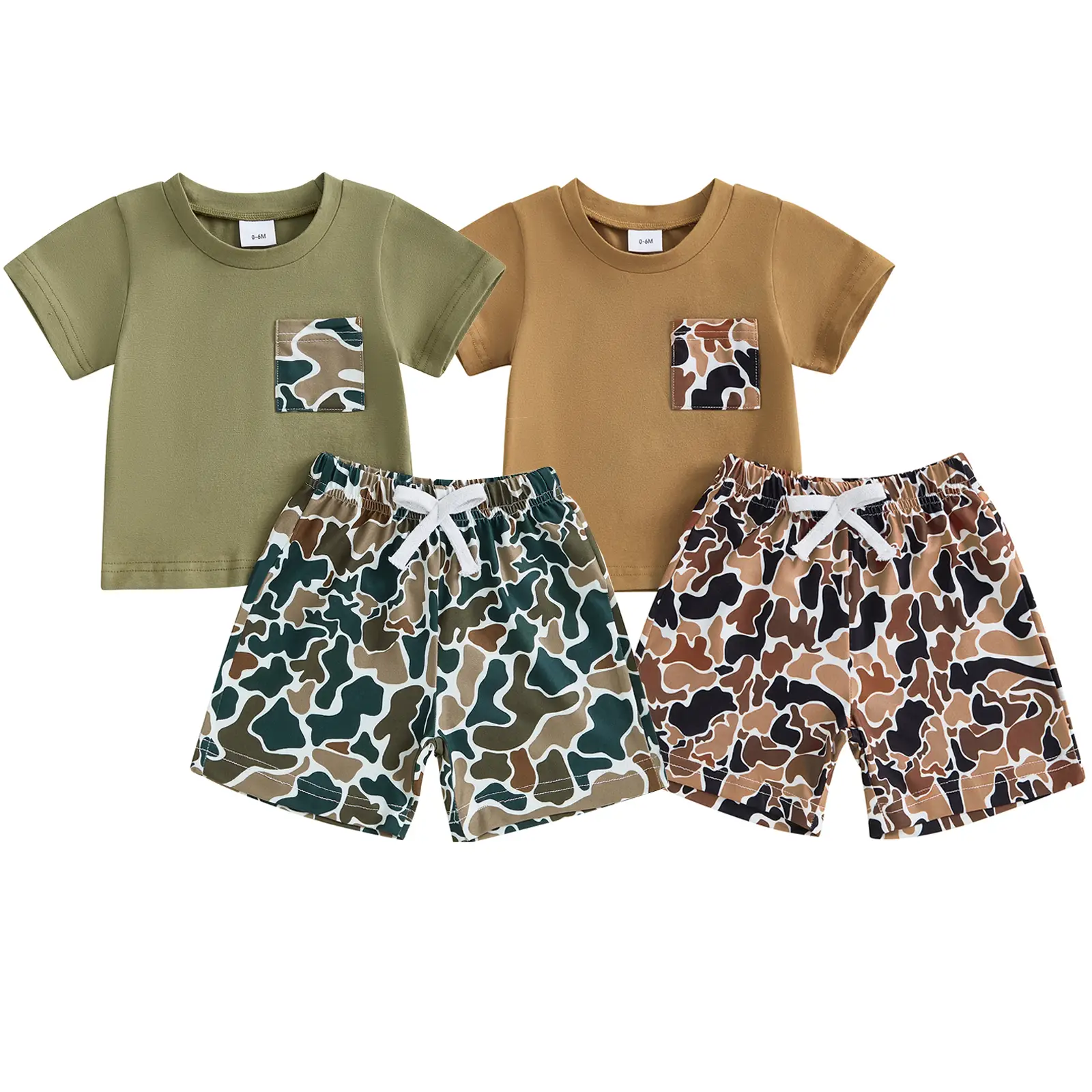 Toddler Baby Boy Camouflage Short Sleeve Pocket T Shirt Tops Elastic Waist Camo Shorts Set 2Pcs Casual Summer Outfits