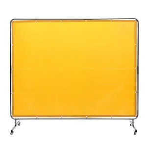 VEVOR Welding Screen with Frame, 6' x 8' Welding Curtain Screen, Flame-Resistant Vinyl Welding Protection Screen on 4 Swivel Wheel (2 Lockable), Moveable & Professional for Workshop/Industrial, Yello