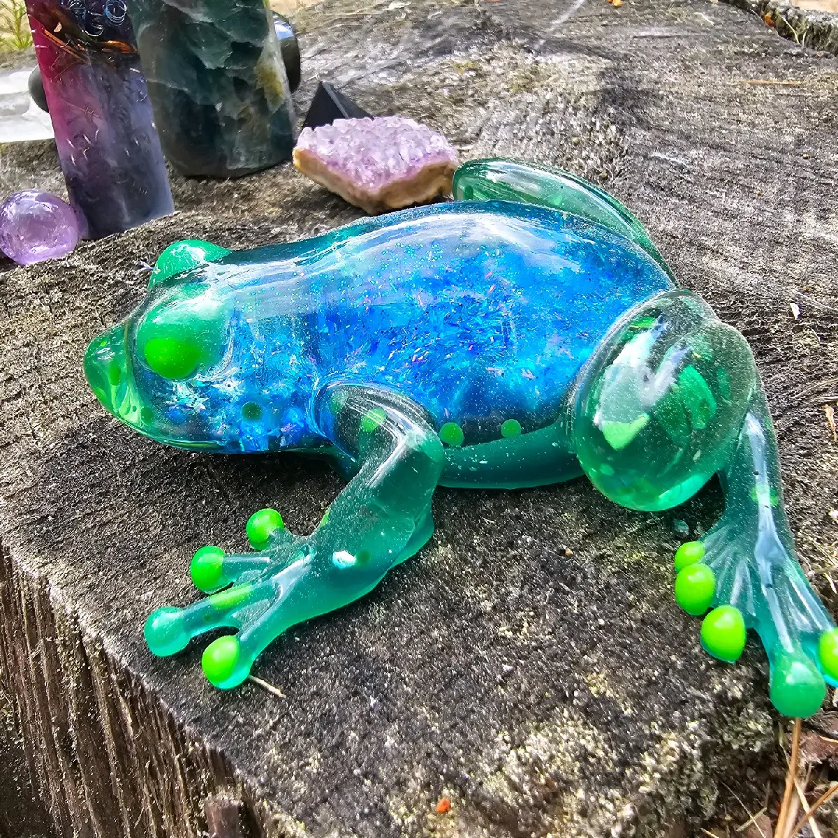Handmade Epoxy Resin Snowglobe Frog - Glow in the Dark Color Change Ornament - Unique USA Crafted Decor Gift