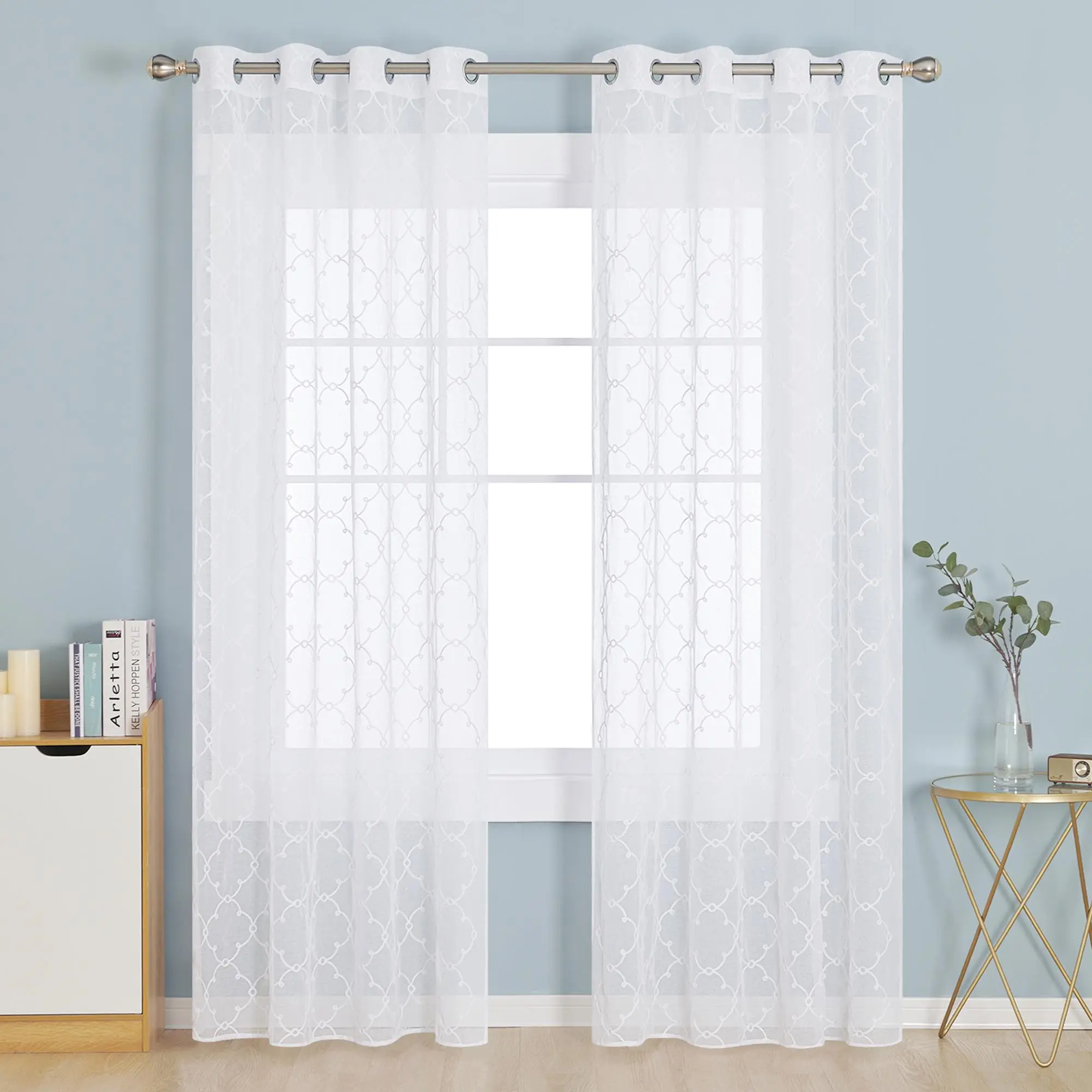 Deconovo Airy Gauze Window Curtains, Vintage Floral Embroidery, Grommet Top Attachment Device, Adjustable Length for Home Window Decor, Vintage Floral Curtains