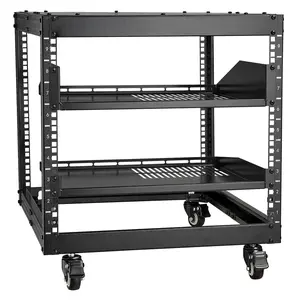 9U 4-Post Open Frame Server Rack Network Enclosure, Adjustable Depth 23"-40", 19-Inch Rackmount Compatible, Solid Steel Construction, Cable Management Tray, Ventilated Side Panels, Lockable Back Access, Ideal For Data Centers