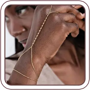 Hand Chain Bracelet for Women, Ring Bracelet Hand Chain Non Tarnish  nty Finger Bracelet Beaded Cubic Zirconia Layered Twist Link Stack Bracelets Trendy   for Her