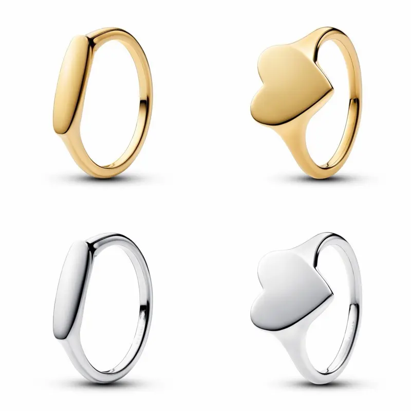 Silver Plated Minimalist Rings | Heart Ring & Signet Ring | Adjustable Stackable Rings for Women
