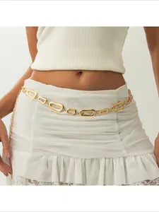 Women's Gold Irregular Link Chain Belt Boho Waist Chain for Skirts & Dresses Y2K Statement Belly Accessory BeltChain Y2KStyle Statement Belts