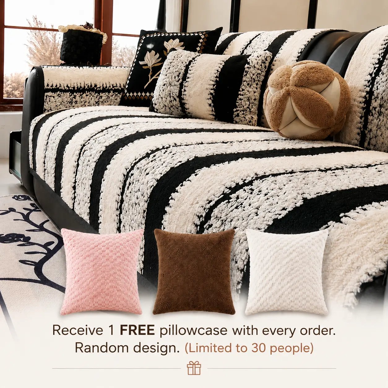 【SlumberHome】Elegant & Thick Anti-Slip Sofa Cover, Modern Luxury Design, Pet-Friendly Breathable Polyester Fabric, Durabie Material Durable Cushions couch cover for sofa.1PC Style couch cover for sofa