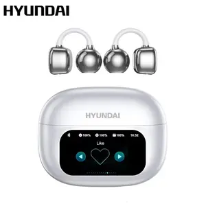 HYUNDAI C02 Clip On Ear Headphones with LCD Full Color Touch Screen, Audio Wireless Headphones for Music & Phone Calls, Compatible with Android & iOS