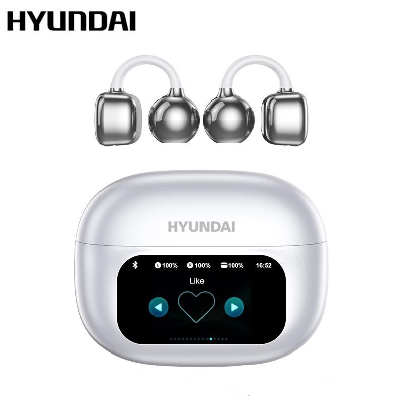HYUNDAI C02 Clip On Ear Headphones with LCD Full Color Touch Screen, Audio Wireless Headphones for Music & Phone Calls,