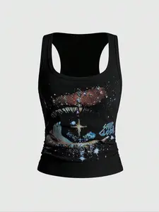 Unisex Streetwear Star Print Vest, Retro Bad Girl Style, Casual Daily Wear, Suitable for Various Occasions, All-Season Fashion