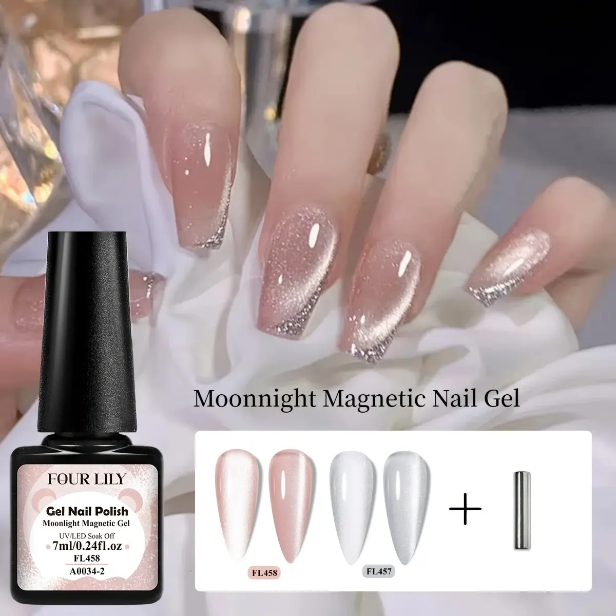 3Pcs Moonlight Cat Eye Gel Nail Polish with Magnet, Pink & Silvery Glitter Cat Eye Effects, UV/LED Soak Off Varnish for Salon & DIY Manicure, Suitable for Nails, Spring Nails, Nail Art, Cat Eye Nail Gift for Women, Finger Nail Polish, Glitter Gel Set