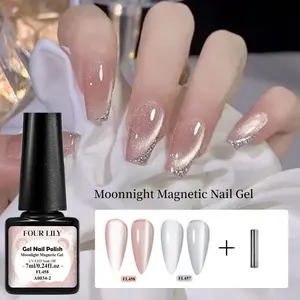 3Pcs Moonlight Cat Eye Gel Nail Polish with Magnet, Pink & Silvery Glitter Cat Eye Effects, UV/LED Soak Off Varnish for Salon & DIY Manicure, Suitable for Nails & Toes, Spring Nails, Nail Art, Cat Eye Nail Gift for Women and Girls, Glitter Gel Set