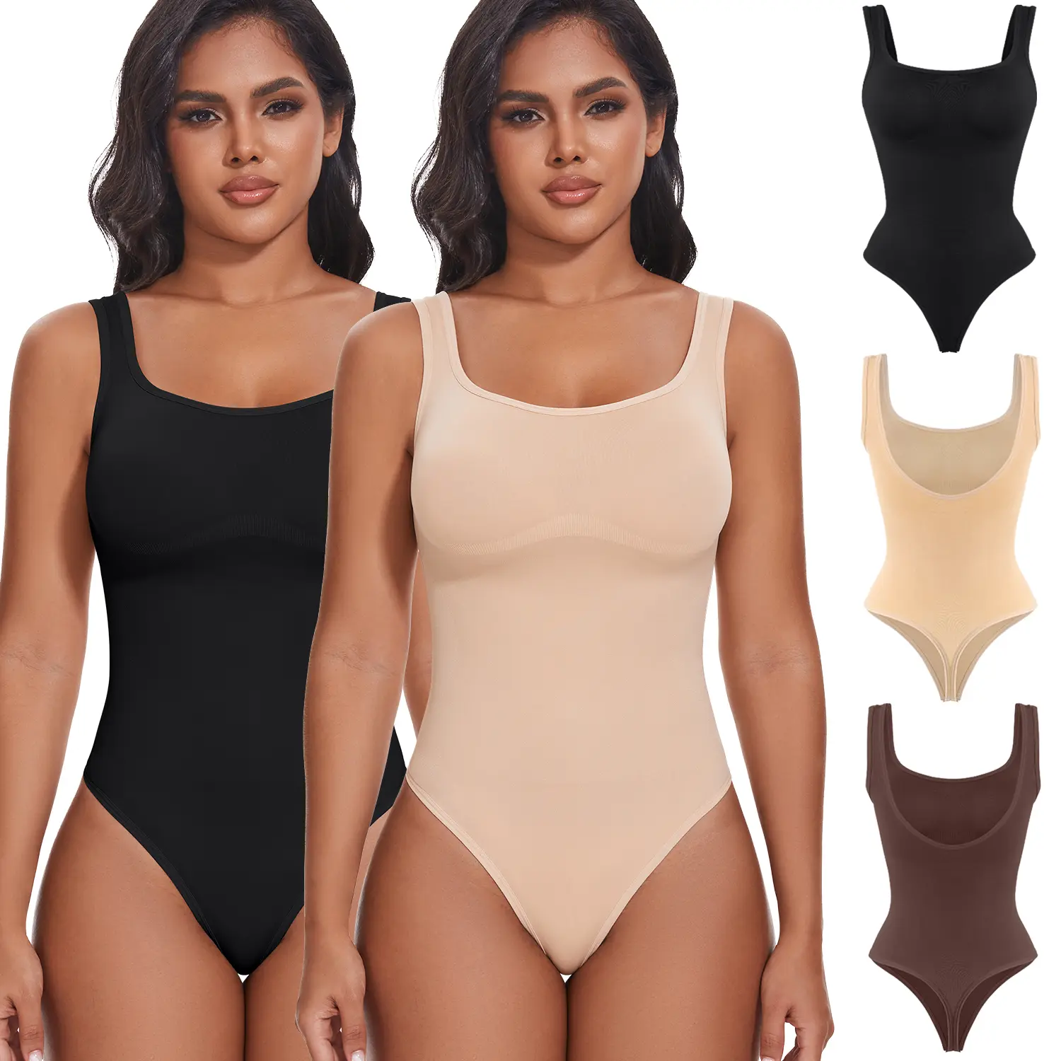 Women's Backless Tummy Control Thong Bodysuit - Sleeveless Basic Clothes with Soft Elastic Straps That Ease Pressure, Body Shaping Tank Tops, Elastic Straps Ease Pressure, One-Piece Bodysuit Streamlines Shape