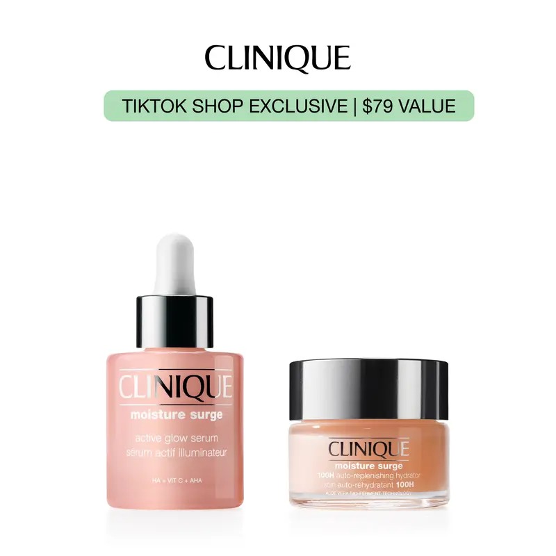 [Clinique] Moisture Surge Duo - Moisture Surge Active Glow Serum + Moisture Surge 100H Auto-Replenishing Hydrator | Exfoliating | Hydrating | Brightening | Long-lasting | Oil-free | Lightweight | Vitamin C | Vitamin E