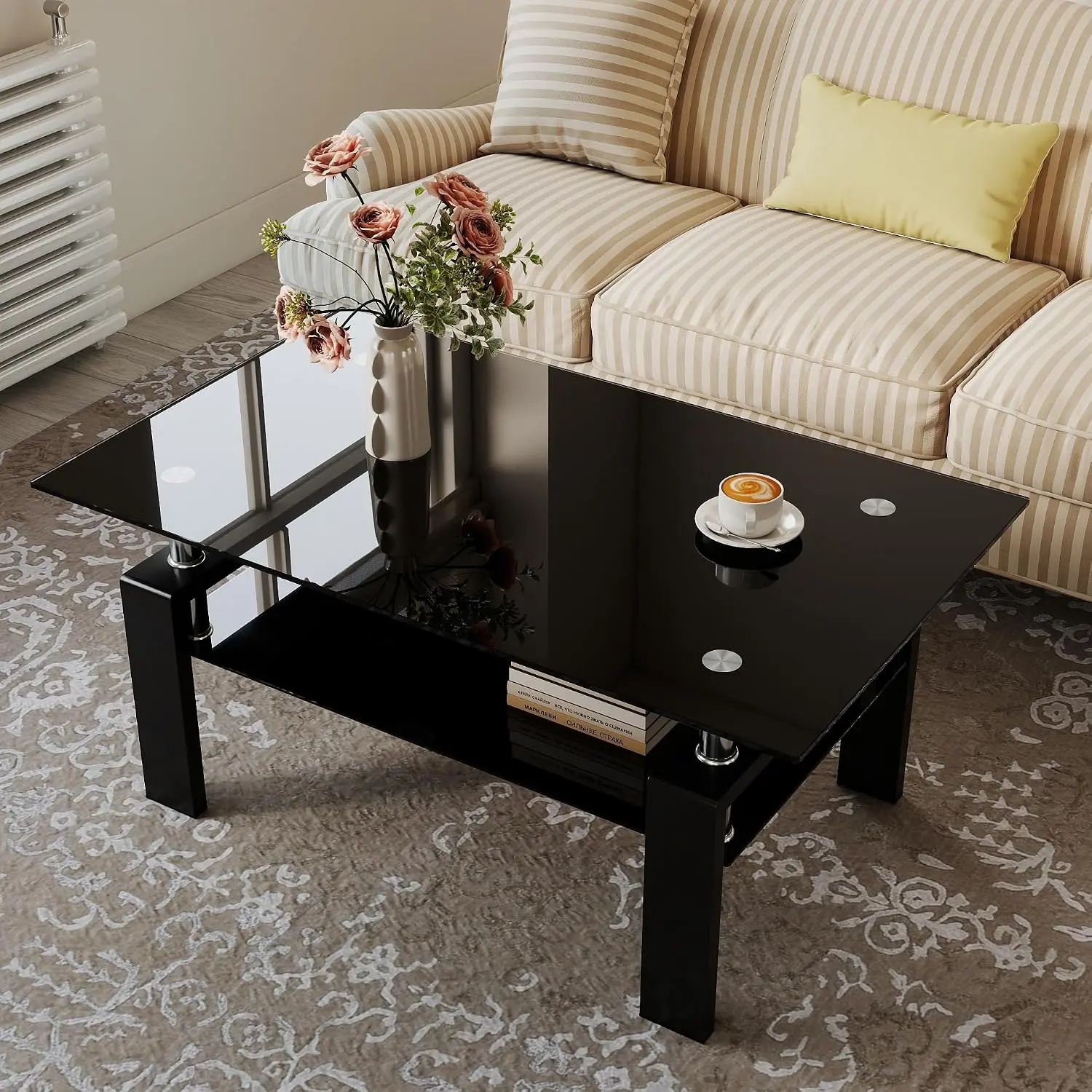 Rectangle Glass Coffee Table, Clear Coffee Table,Modern Side Center Tables for Living Room,Living Room Furniture