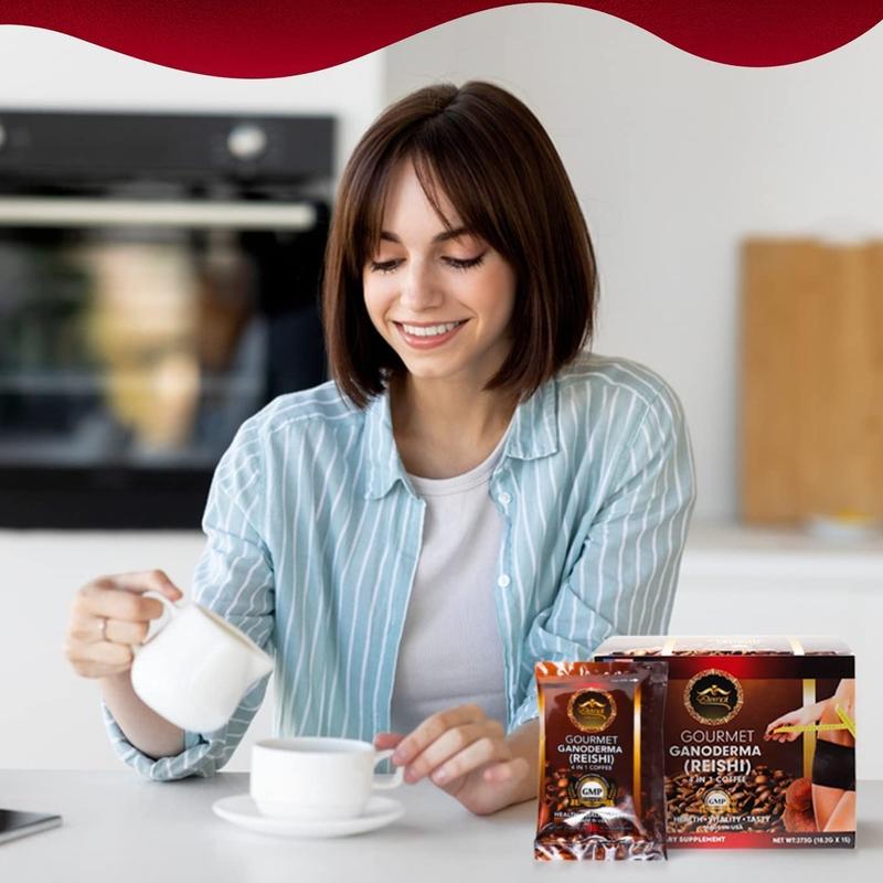 Eternal Spirit Beauty Gourmet Ganoderma Reishi 4-in-1 Coffee 15 Sachets 0.64 Oz Each Light Roast for Energy Focus & Luxurious Experience