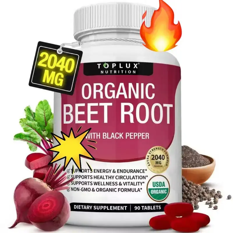 Toplux Organic Beet Root Tablets - Nitric Oxide Booster Beetroot Supplement