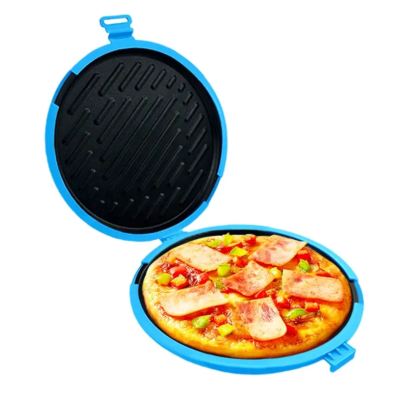 1 Piece Large Round Microwave Baking Tray, Silicone Sandwich Maker, Kitchen Bakeware, Baking Supplies, Fits 9 Inch Pizza, Adjustable Silicon Straps, Dishwasher Safe, Multi-Purpose Cooking