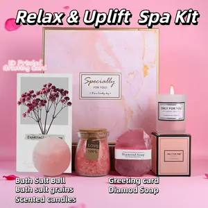 Luxury Rose Spa Gift Basket for Women - Bath Sets 5pc Bath and Body Set with Bath Bomb, Himalayan Salt, Scented Candle & Jewel Soap | Calming Aromatherapy for Ultimate Relaxation & Stress Relief | Perfect Birthday, Mothers Day, Valentines Gift for Her