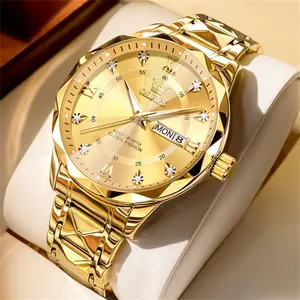 OLEVS G5609 Men's Diamond Business Dress Watch Analog Quartz Stainless Steel Waterproof Luminous Date Two Tone Casual Wrist Watches Time Accurate With box