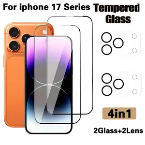 4-in-1 2 PCS HD Tempered Glass Screen Protector + 2 PCS Lens Protector, 9H Hardness, Compatible with iPhone 17/17 Air/17/Pro/Pro Max Series, Anti-Fingerprint, Scratch-Resistant, Easy-to-Install Phone Screen Protector