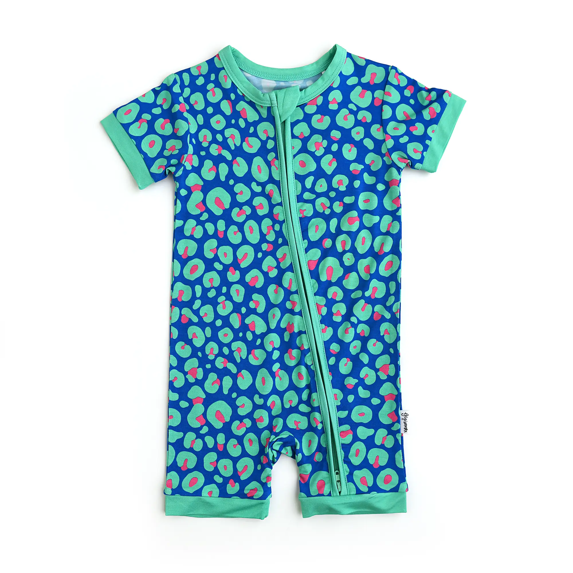 Miley Leopard SHORTY ZIP Bamboo Baby Lounge Blue Pink Gigi and Max Bodysuit