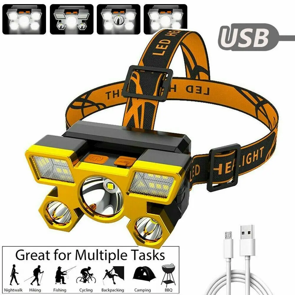 COB LED Headlamp USB Rechargeable Head Light Flashlight Torch Lamp, LED Headlamp Rechargeable Headlight Zoomable Head Torch Lamp Flashlight