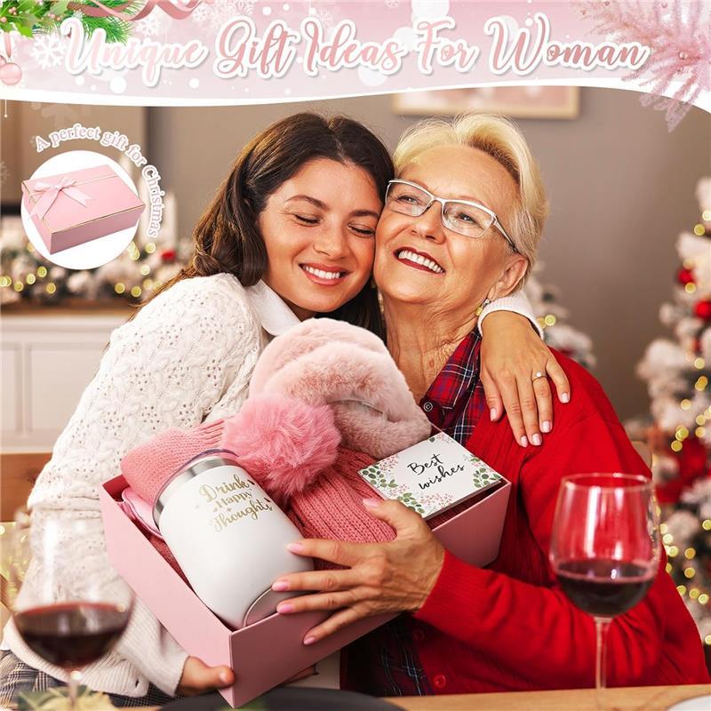 8 Pcs Christmas Pink Baskets Gifts for Women Get Well Soon Winter Gift Box Care Package for Girl Wife Mother Daughter Sister Teacher Nurse Female Friend Birthday Supplies