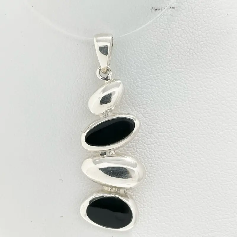 Sterling Silver 925 Mother of Pearl, Abalone , Turquoise, Onyx Long Pendant