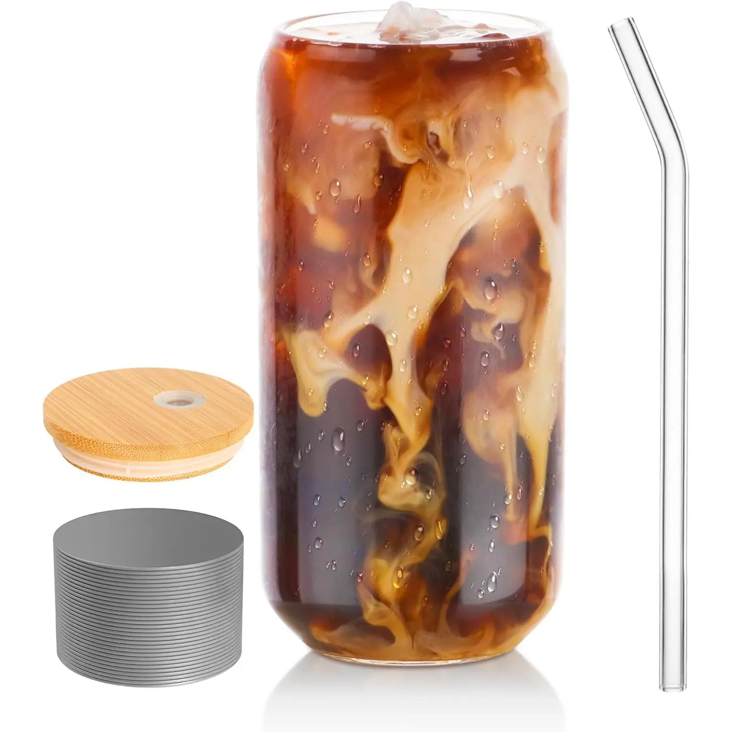 Drinking Glass, 16oz Can Shaped Glasses Cups, Iced Coffee Glasses,  Tumbler, for , Soda, , Juice, , with Lid, Straw and Sleeve, 1 count