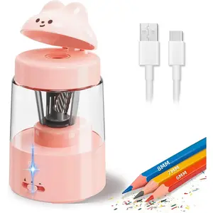 Rechargeable Electric Pencil Sharpener with Auto Stop, Battery Powered Cute Sharpener for 6-8mm No.2/Colored Pencils, Perfect Kids Gift for Classroom Office Home (Pink)