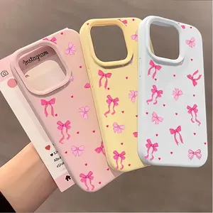 Heart Bow Frosted Skin-Feel Soft Phone Case, Full Coverage Shockproof Drop-Proof Protective Cover, Ideal Holiday Gift for Christmas New Year Easter Halloween for Friends Family, Compatible with iPhone 11 12 13 14 Plus 15 16 17 Air 17 Pro Max
