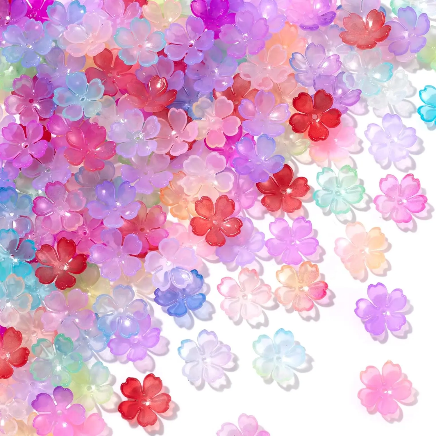 100 count Cherry Blossom Beads, 5-Petal Colorful Gradient  Flower Beads, Mini Spacer Hair Accessories Halloween Christmas for Bracelets Earring  Making