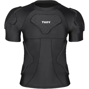 Men's Padded Compression Shirt Protective Gear with Chest Rib Shoulder Back Sternum Pads Professional Guard Padded Shirt for Adult Football Soccer Baseball Softball Paintball Rugby