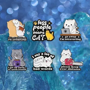 6PCS Creative Cartoon Geometry Fun Cat Letter Short Sentence Machine Shaped Metal Pin Multifunctional Accessory, Suitable for Decoration on Backpacks and Clothing, Suitable for Men and Women to Wear, Exquisite Gift Giving is Perfect