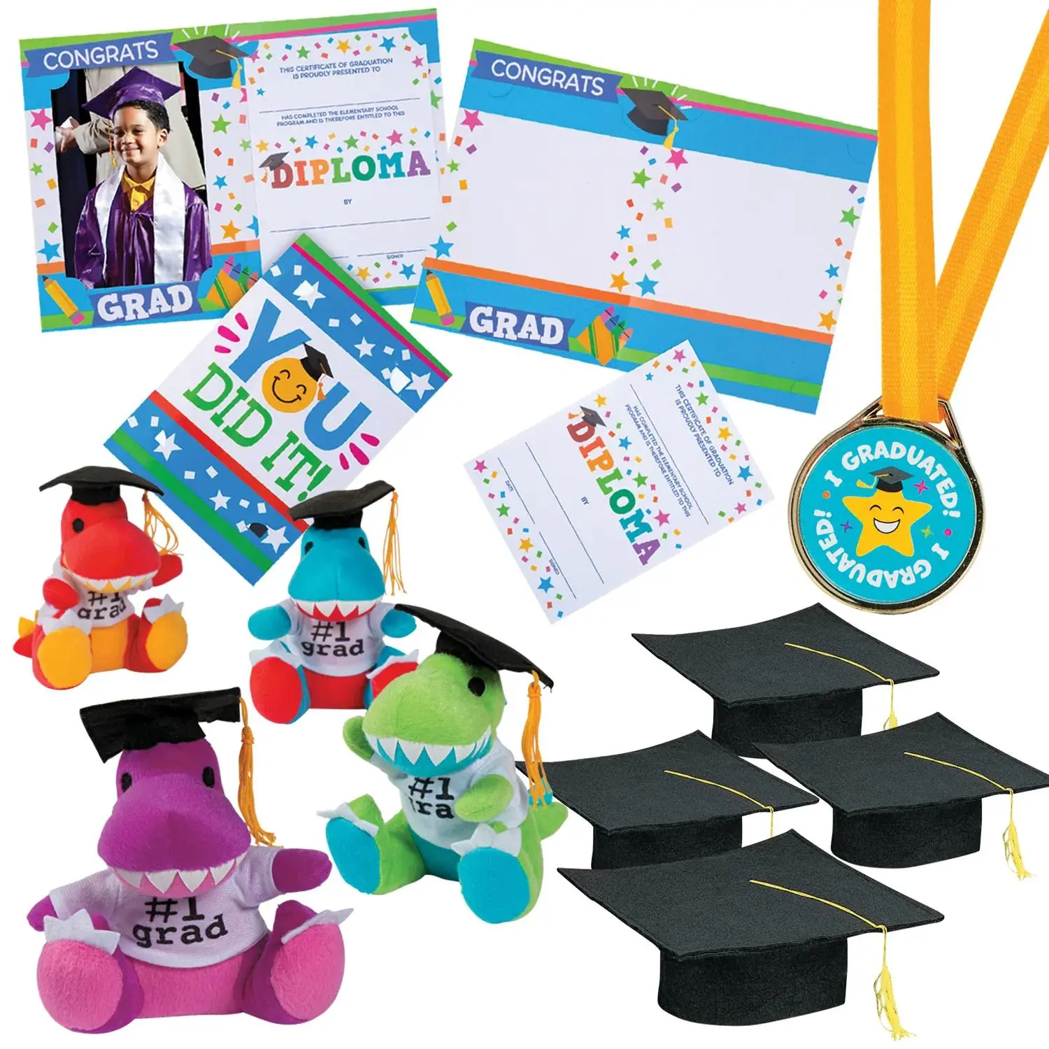 Kids’ Black Elementary School Graduation Mortarboard Hats with Awards Kit for 12