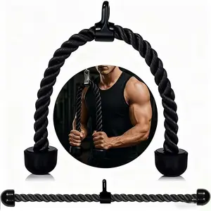 Heavy Duty Tricep Rope Cable Attachment 70cm/27in, Gym Pull Down Rope with Non-Slip Rubber Ends & Metal Clip, Workout Strength Training Accessory for Tricep Extensions, Bicep Curls, Lat Pulldowns, Home Gym Fitness Equipment