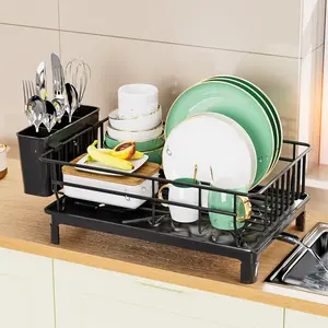 1pc,Dish rack for dishes,Automatic drain,Quick drying rack for tableware,Dish drying organiser,Multi-function space-saving dish storage rack,Kitchen countertop metal storage basket,Compact drain tray,Suitable for kitchens and restaurants