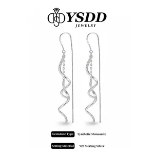 【#647 Infinity Earring】Elegant 5cm Full Moissanite Twisted Thread Earring vvs Synthetic Moissanite Earrings in 925 Sterling Silver