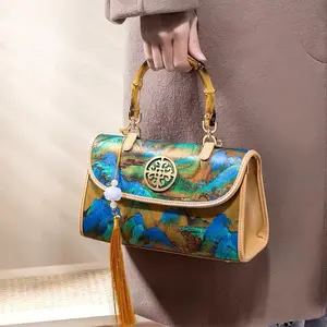 Orchid Bamboo Handle Bag - Decorative Design with Bamboo Handle & Tassel, Ideal for Everyday Use