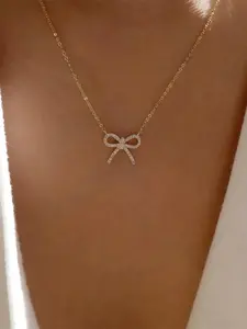 Women's Elegant Rhinestone Decorated Bowknot Design Pendant Necklace, Cute Trendy Pendant Necklace, Fashionable Jewelry for Daily & Party Decoration, Exquisite Jewelry Gift