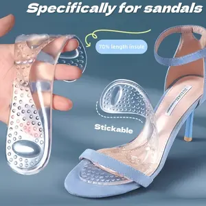 2 Pairs 4 Pcs  Self-Adhesive Silicone 3/4 Insole, Summer Invisible Anti-Slip Cushioned Insoles for High Heels Sandals, Shock Absorption Breathable Sweat-Absorbent Wear-Resistant Foot Pads, Bacteriostatic Lightweight Comfort Foot Cushion for Long Walking