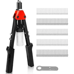 5-in-1 Rivet  with 150 count Rivets 13" Pop Rivet Tool with Portable Wrench and Rivets Collecting Bottle Heavy Duty Hand Riveter for Metal, , Steel HT0435-HR