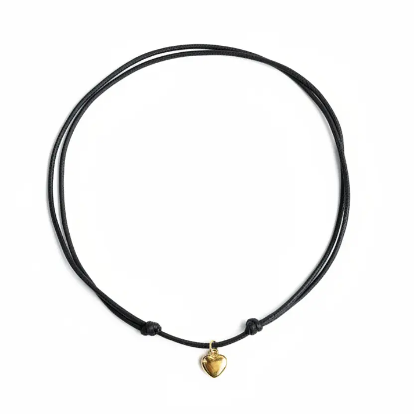 Gold Heart Minimalist Choker, 1.5mm Waterproof Many Colors to Choose
