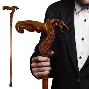 Fashionable Serpent Gentleman's Cane - Elegant Luxury Snake Head Scepter, Premium Unisex Wooden Walking Stick for Role-Play, Vintage Couple Style and Gifting, with Ergonomic Comfort Grip