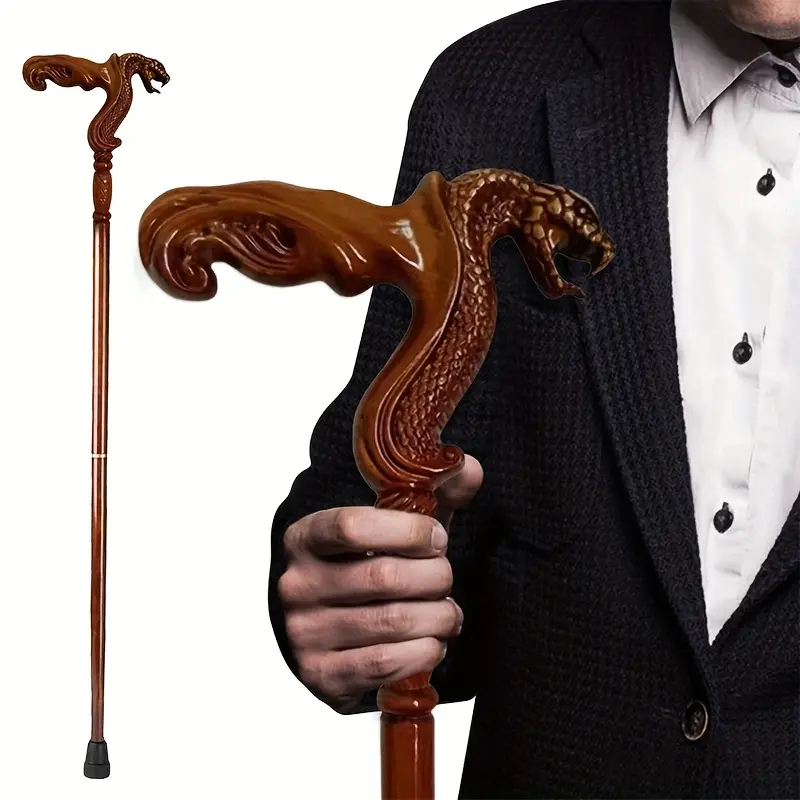 Fashionable Serpent Gentleman's Cane - Elegant Luxury Snake Head Scepter, Premium Unisex Wooden Walking Stick for Role-Play, Vintage Couple Style and Gifting, with Ergonomic Comfort Grip-#SummerWins#DealsForYouDays#father'sdaygift