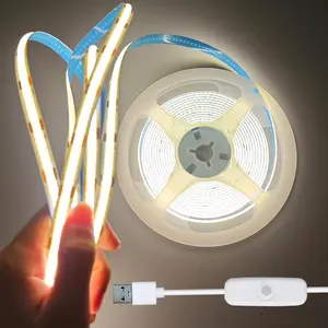 USB Powered COB LED Strip Light, Warm White Switch LED Strip Light, Indoor Decorative Light, Atmosphere Lighting, Suitable for Bedrooms, Cabinets and So on