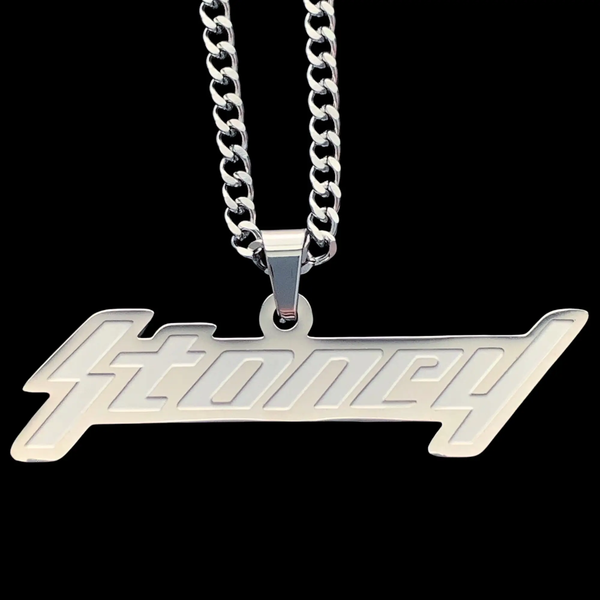 Stoney Necklace 1.25" Mirror Polished Malone Pendant Hypoallergenic Stainless Steel Laser Cut Chain Posty Free Gift Included
