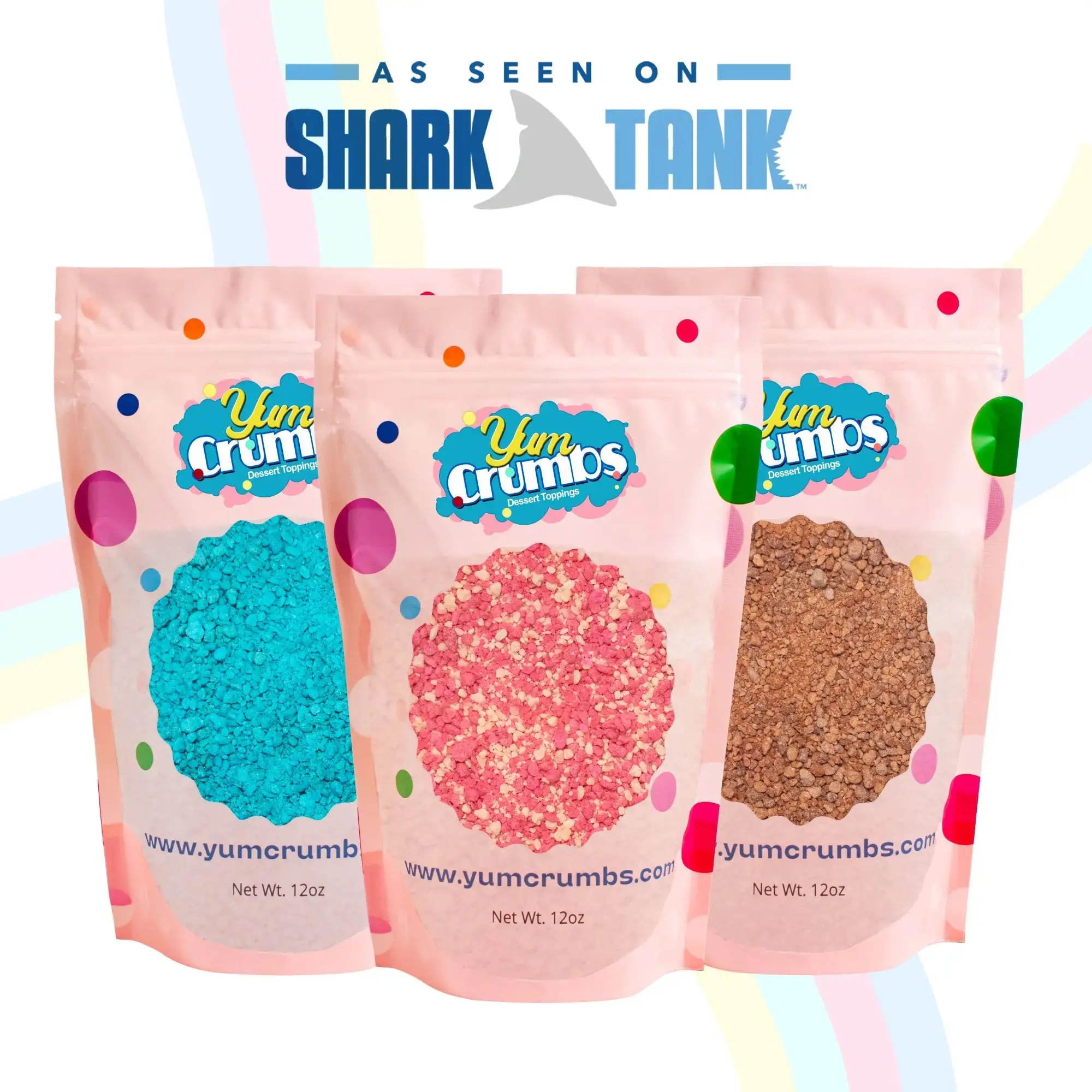 Shark Tanks Daymond's Favorite Yum Crumbs Dessert Toppings 3pk 12oz Strawberry, Blue Raspberry and Pumpkin Pie