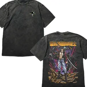 Dracule Mihawk Anime T-Shirt - Vintage Washed Heavyweight Cotton Tee, World's Strongest Swordsman Graphic Streetwear, Retro Oversized One Piece Shirt for Men & Women