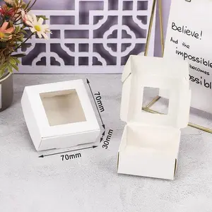 10Pcs Square White/Kraft/Black Window Packaging Boxes, Various Sizes, Wedding Party Gifts, Handmade Soap Chocolate Flat Boxes